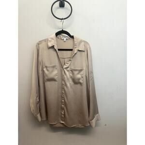 Express Portofino Shirt XL Gold Button-Up Blouse Roll Tab Sleeves
